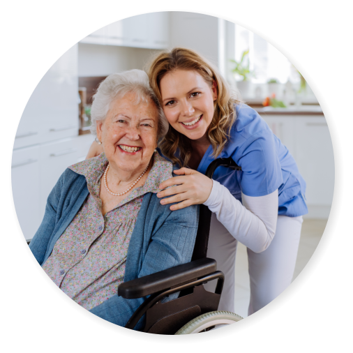 caregiver with senior woman smiling